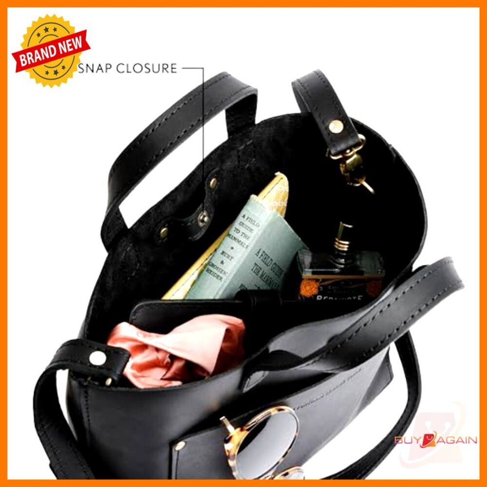 Mini Leather Crossbody Tote Bag with Snap Closure & Outside Pocket - Picture 5 of 7